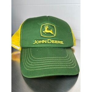 John Deere Trucker Hat Green Yellow Mesh‎ Logo Adjustable Snapback Cap